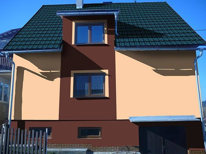 Návrh rekonstrukce fasády a střechy - přední pohled - varianta 2